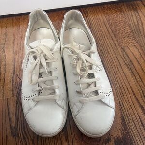 Valentino Perforated White Court Sneakers with Gold Accent  - Size 40